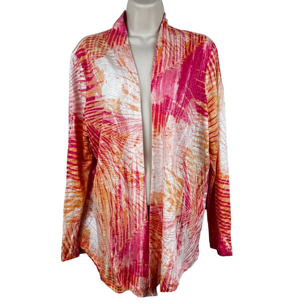 Chico's Open Cardigan Sweater Linen Tropical Pink Orange Chico's 2 US L Resort - Picture 2 of 11